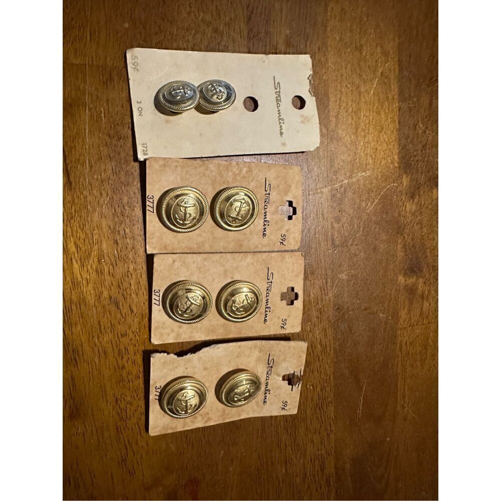 VINTAGE CANAL DE VIEUX NAUTICAL ANCHOR BRASS GOLD AND SILVER BUTTONS ON CARDS